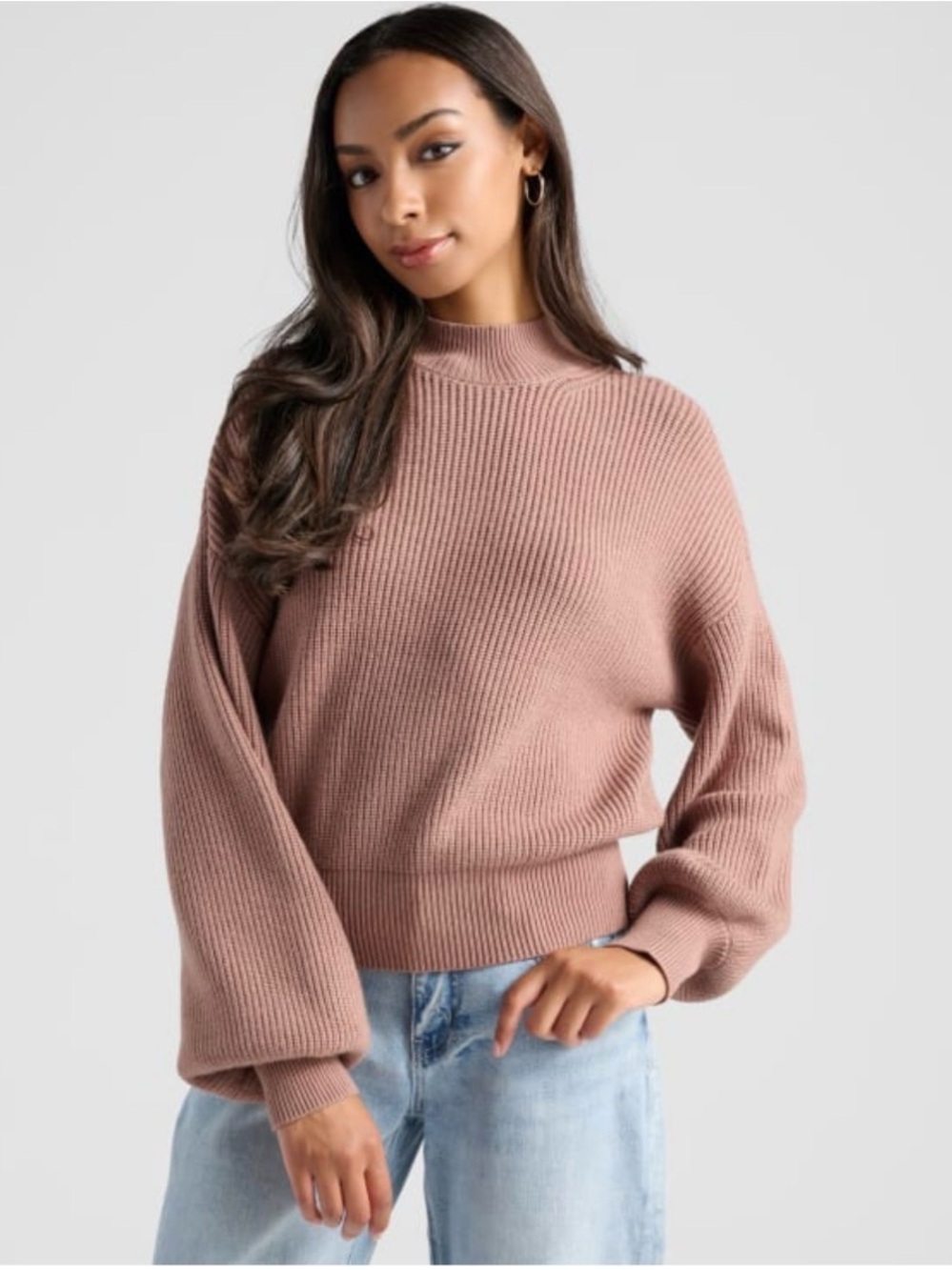 NWT 78&Sunny Pacific Mock Neck Marled Sweater Heather Cocoa L
